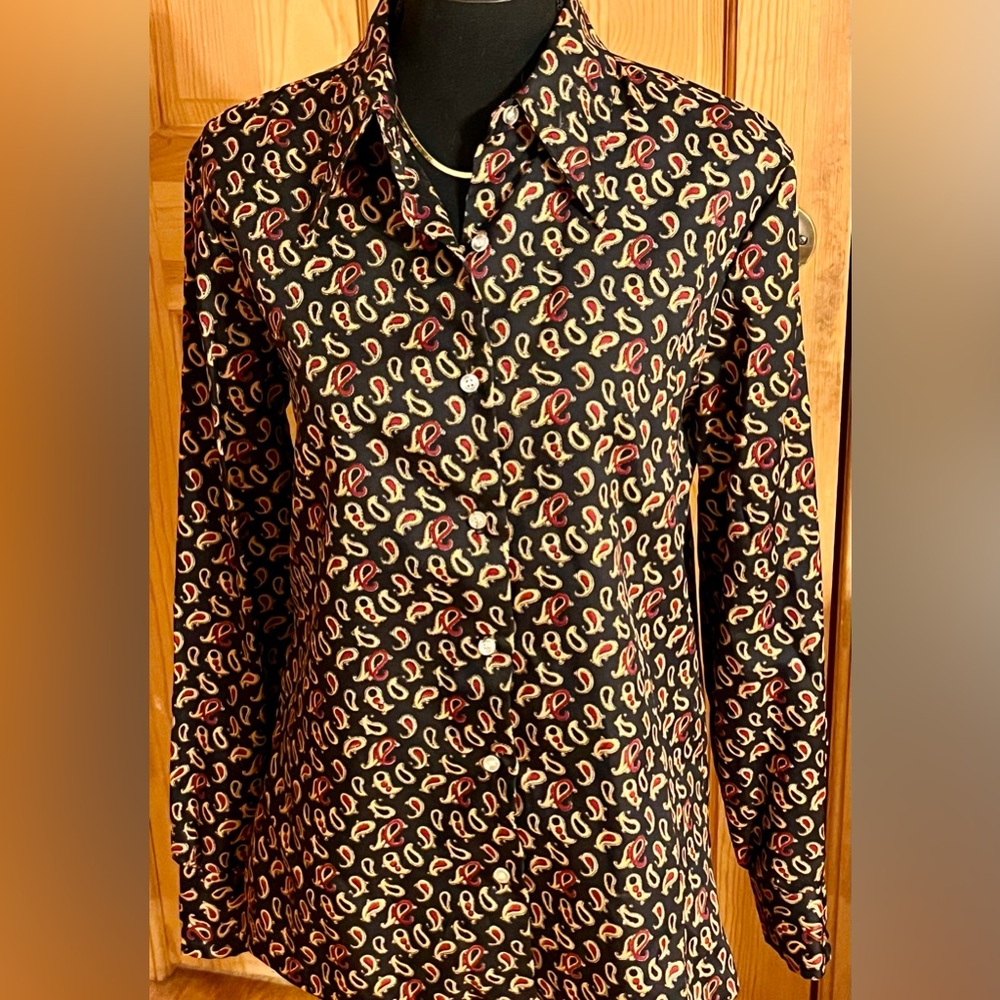 Donnkenny Paisley Blouse Black Red Librariancore Dark Academia VTG Top Med 8 10